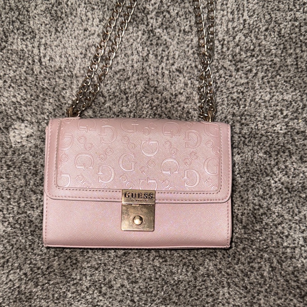 GUESS Light Pink Crossbody Bag with Chain Strap